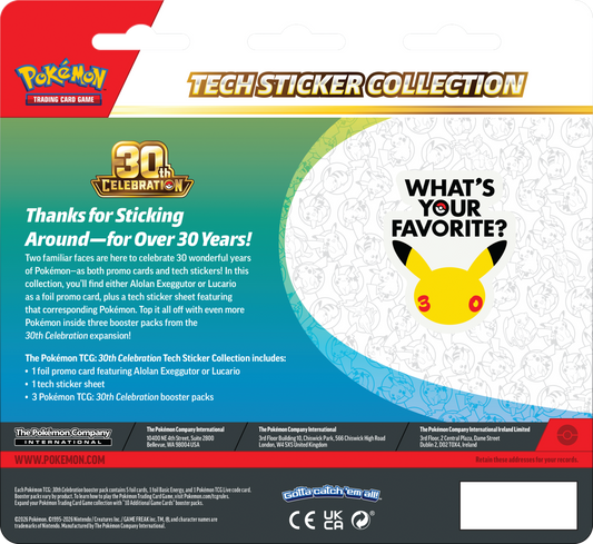 Pokémon TCG: 30th Celebration - Tech Sticker Collection Alolan